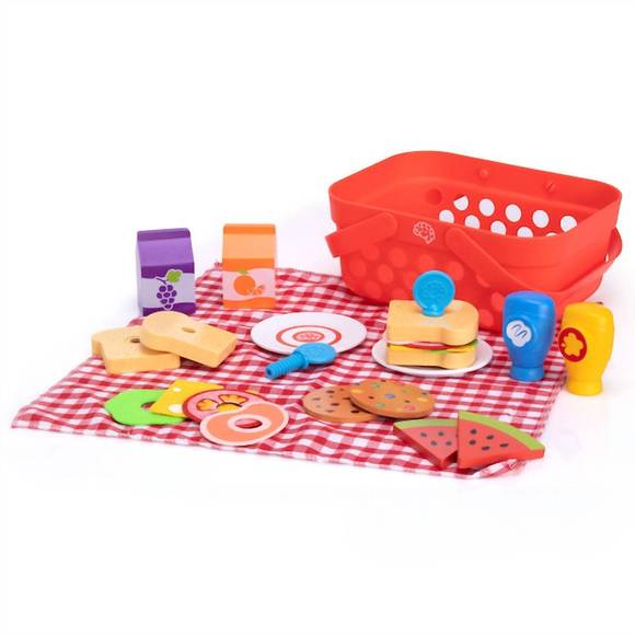 NEW FAT BRAIN TOYS pretendables picnic basket set in red - Picture 2 of 7